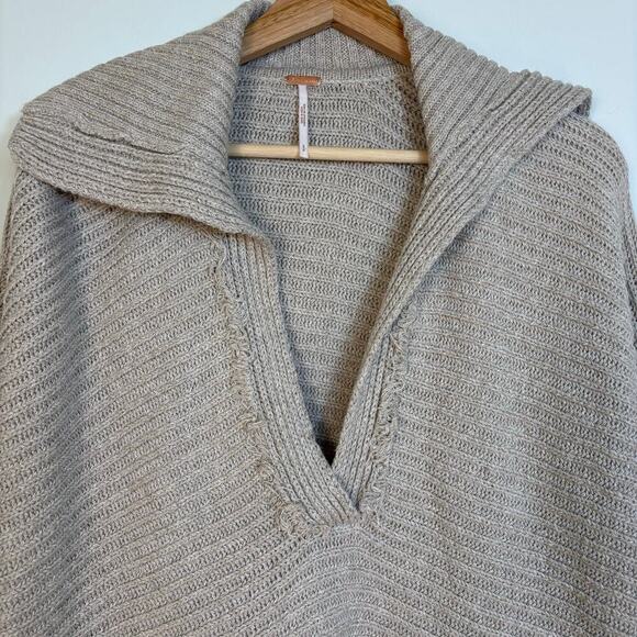 Free People Marlie Deep Ribbed Sweater Size Small Cream Collared V Neck Relaxed - Picture 7 of 13